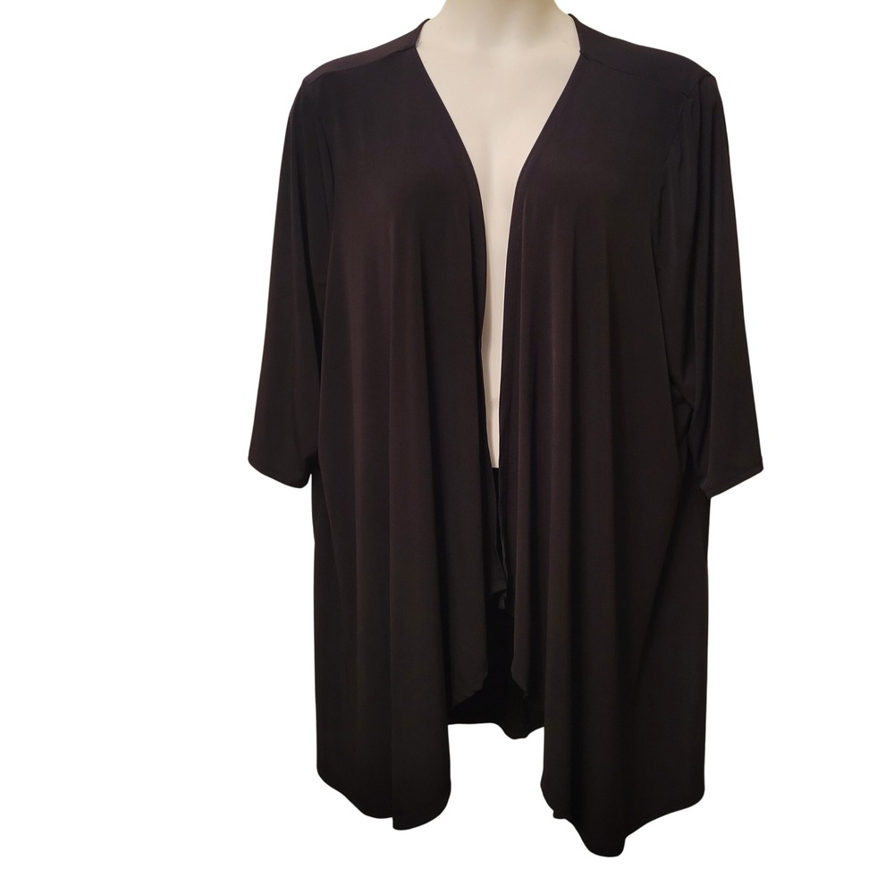 Catherines 4X Duster Cardigan Black Open Front 30/32W Slinky Liquid Knit Neutral
